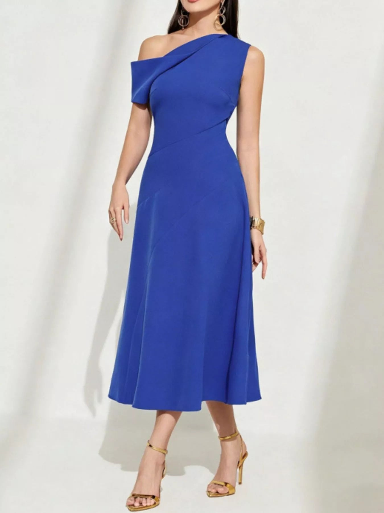 Royal-Blue One-Shoulder Midi Dress - product view 1