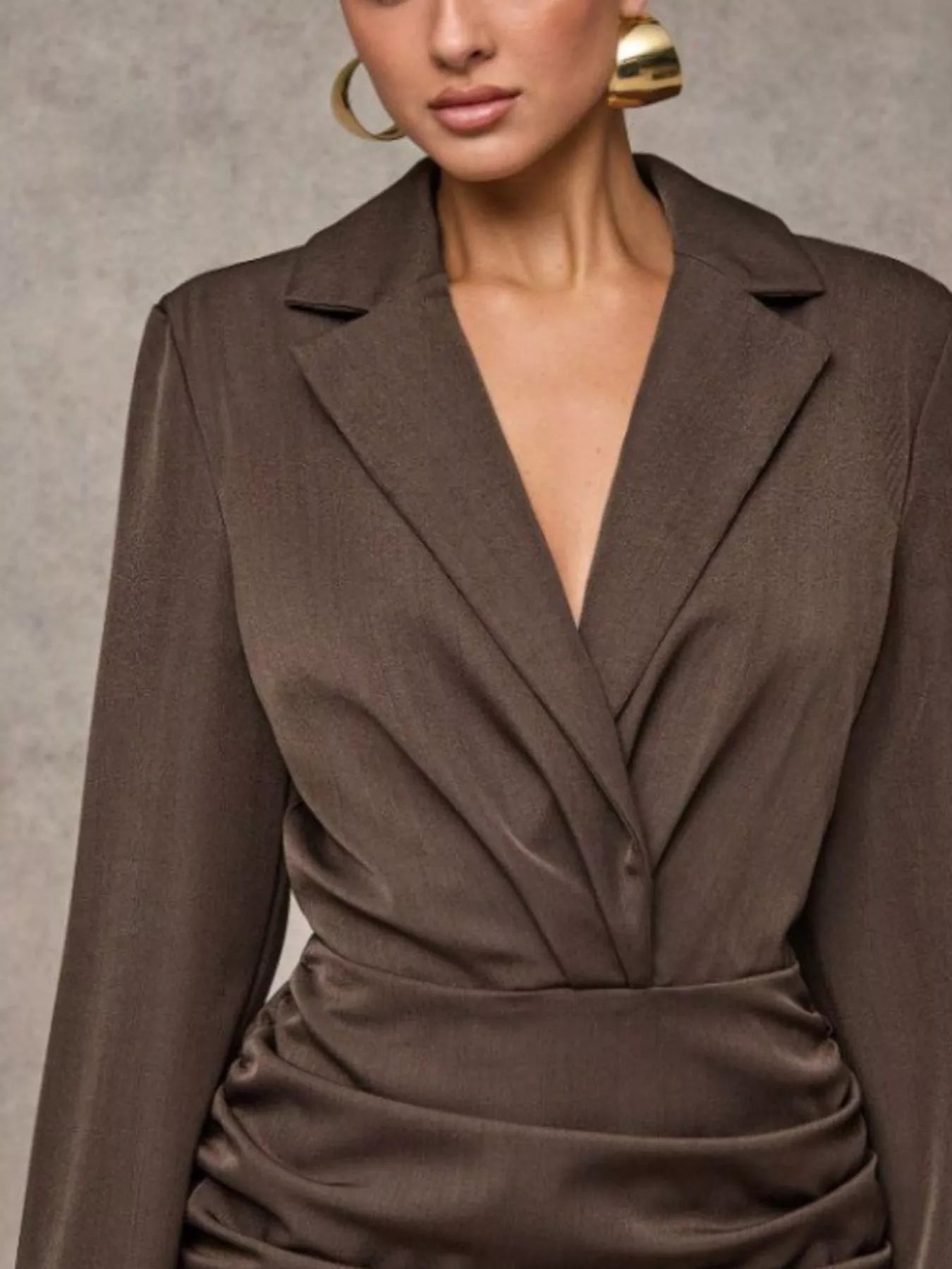 Brown Ruffled-Hem Mini Blazer Dress – alternate view 3