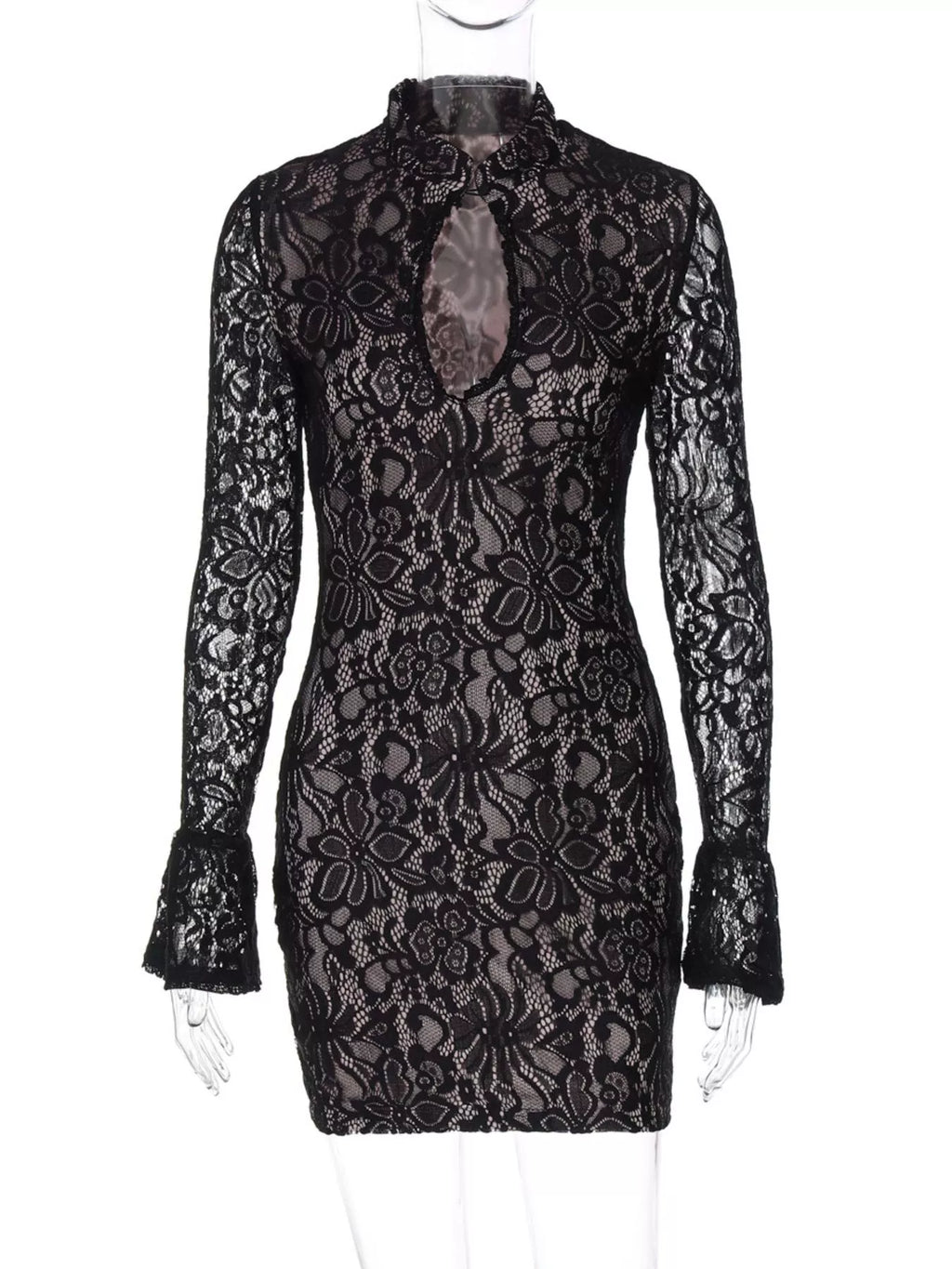 Lace cutout mini dress back view