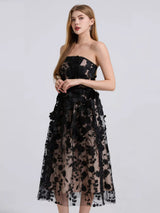 Floral appliqué strapless midi dress full-length view