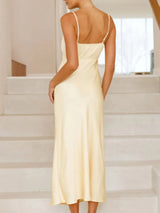 Satin asymmetrical dress full-length view