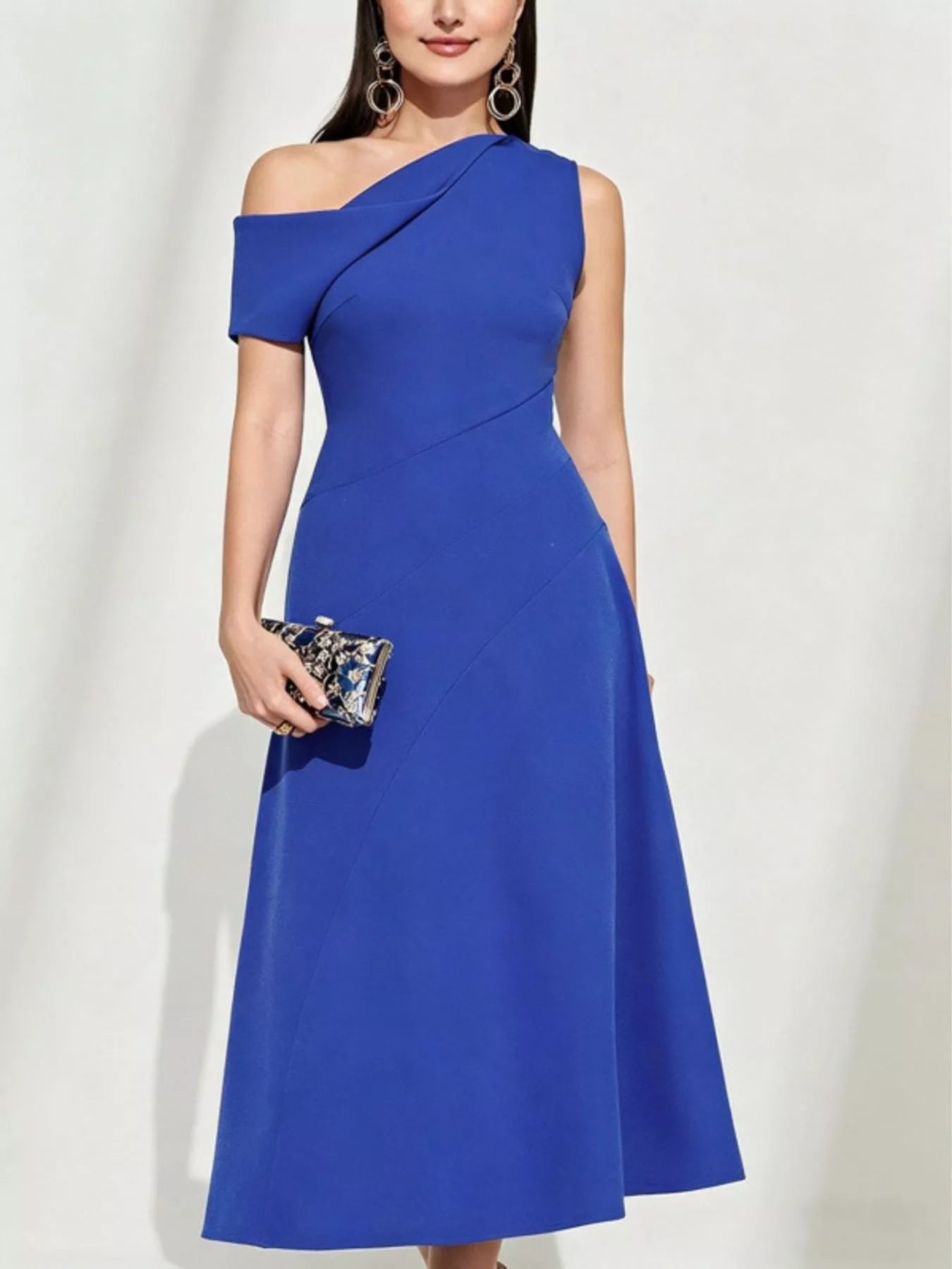 Royal-Blue One-Shoulder Midi Dress - product view 2