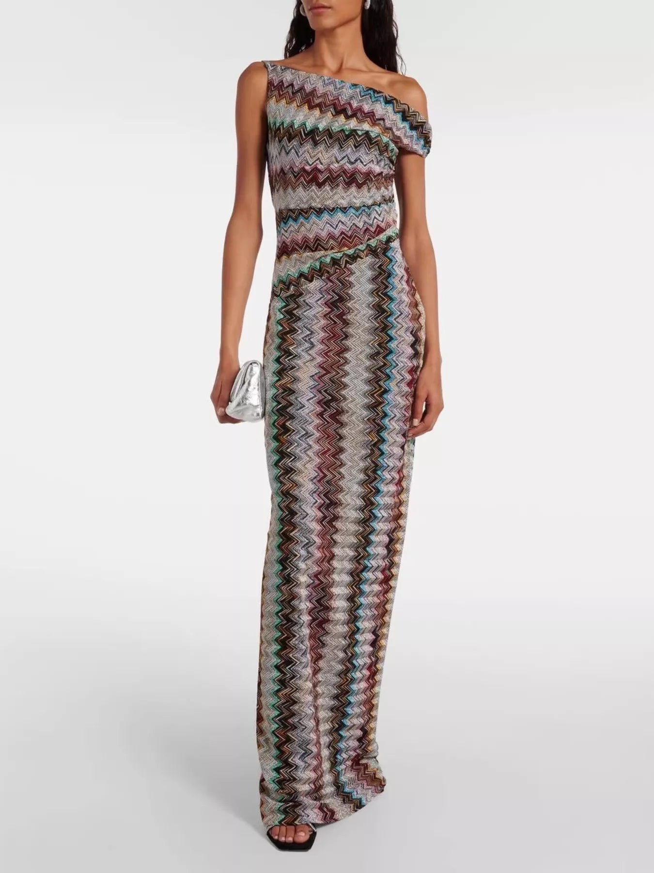 Multicolor One-Shoulder Zigzag-Knit Maxi Dress - product view 1