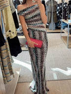 Multicolor One-Shoulder Zigzag-Knit Maxi Dress - product view 4
