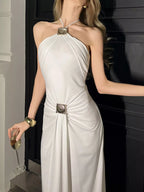 Backless maxi dress side view