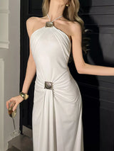 Backless maxi dress side view