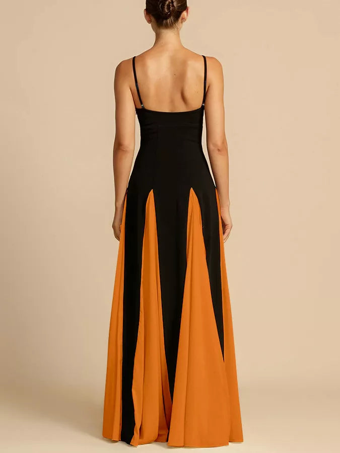 Two-tone flowing maxi dress side view