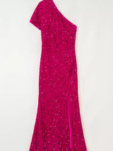 Cerise sequin evening dress side view