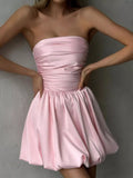 Blush Pink Strapless Ruched Bubble Mini Dress - product image 1