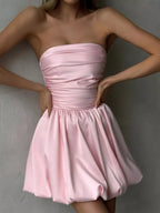 Blush Pink Strapless Ruched Bubble Mini Dress - product image 1