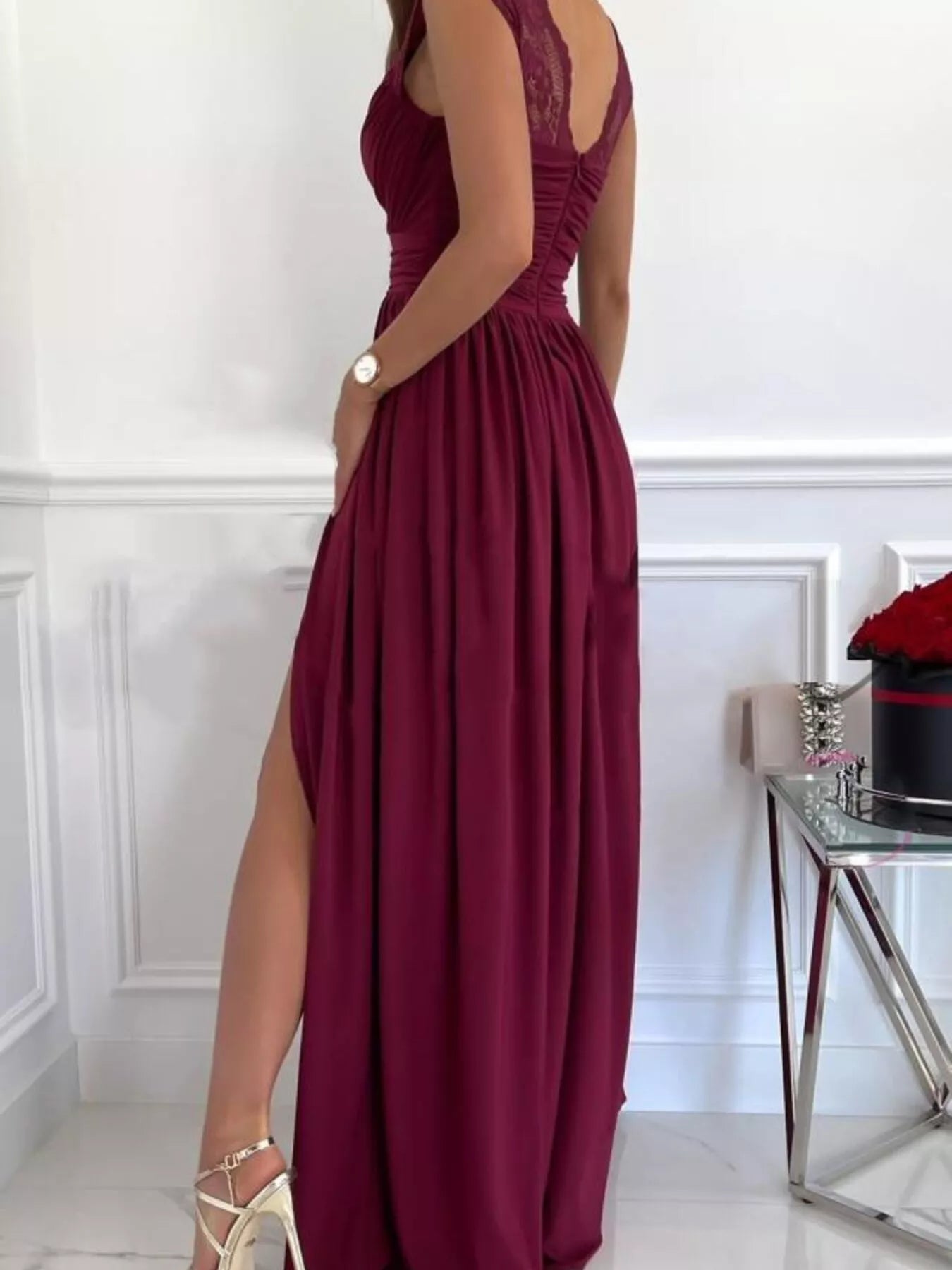 Lavender high slit maxi dress front view