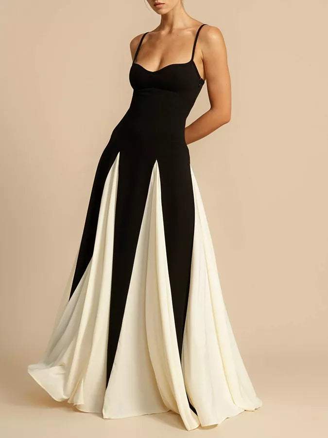Two-tone flowing maxi dress back view