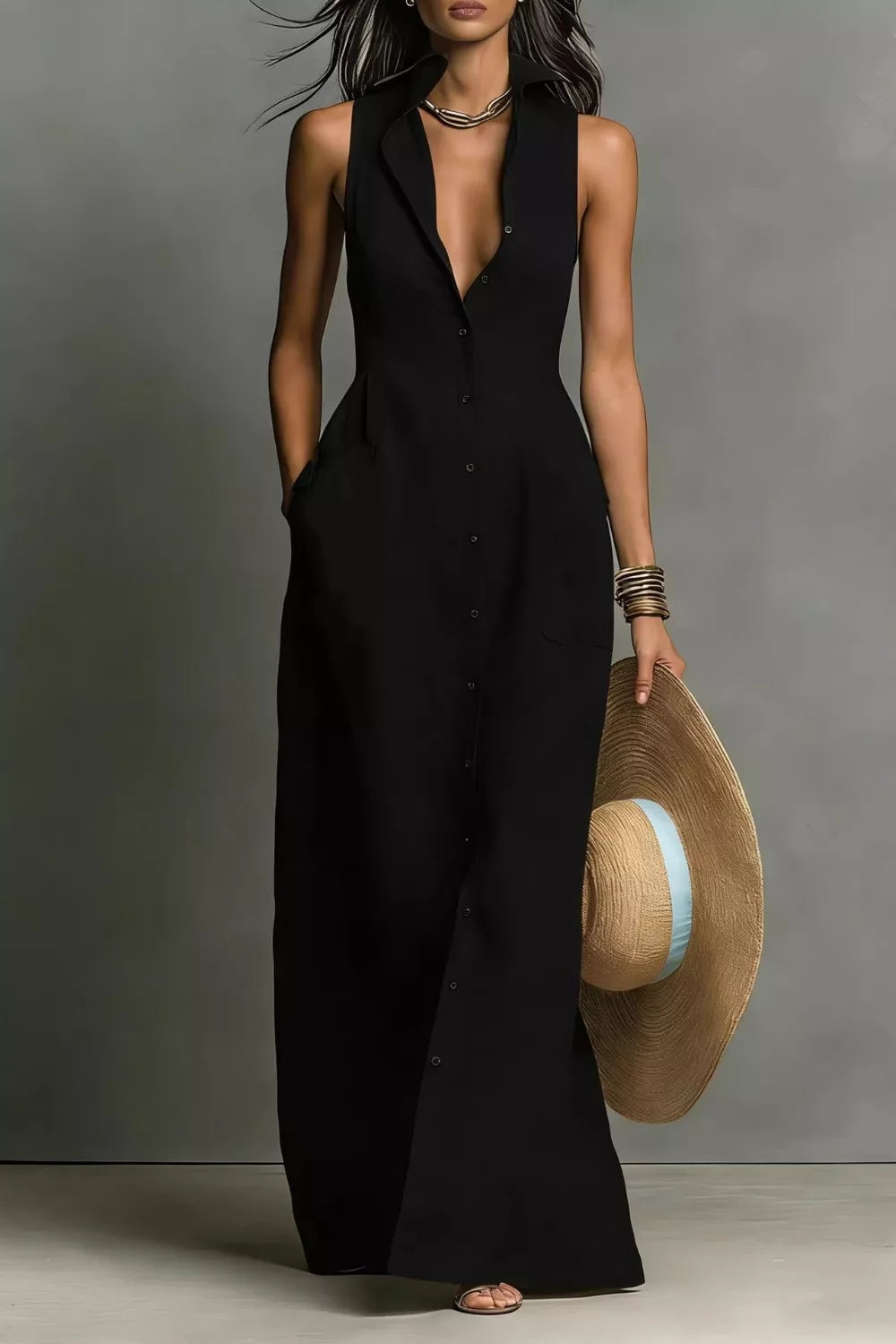Button-down maxi dress side view