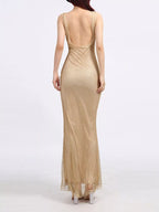 Backless gold sequin maxi dress