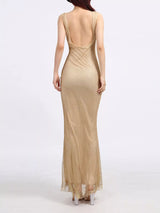 Backless gold sequin maxi dress