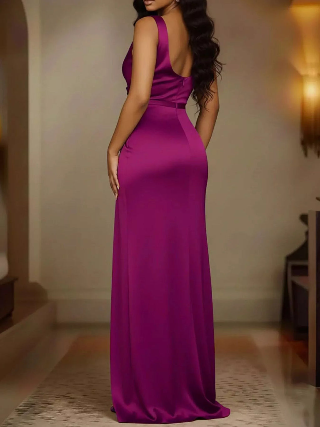 Plus Size Satin Maxi Dress with Cowl Neck – alternate view 16
