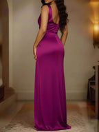 Plus Size Satin Maxi Dress with Cowl Neck – alternate view 16
