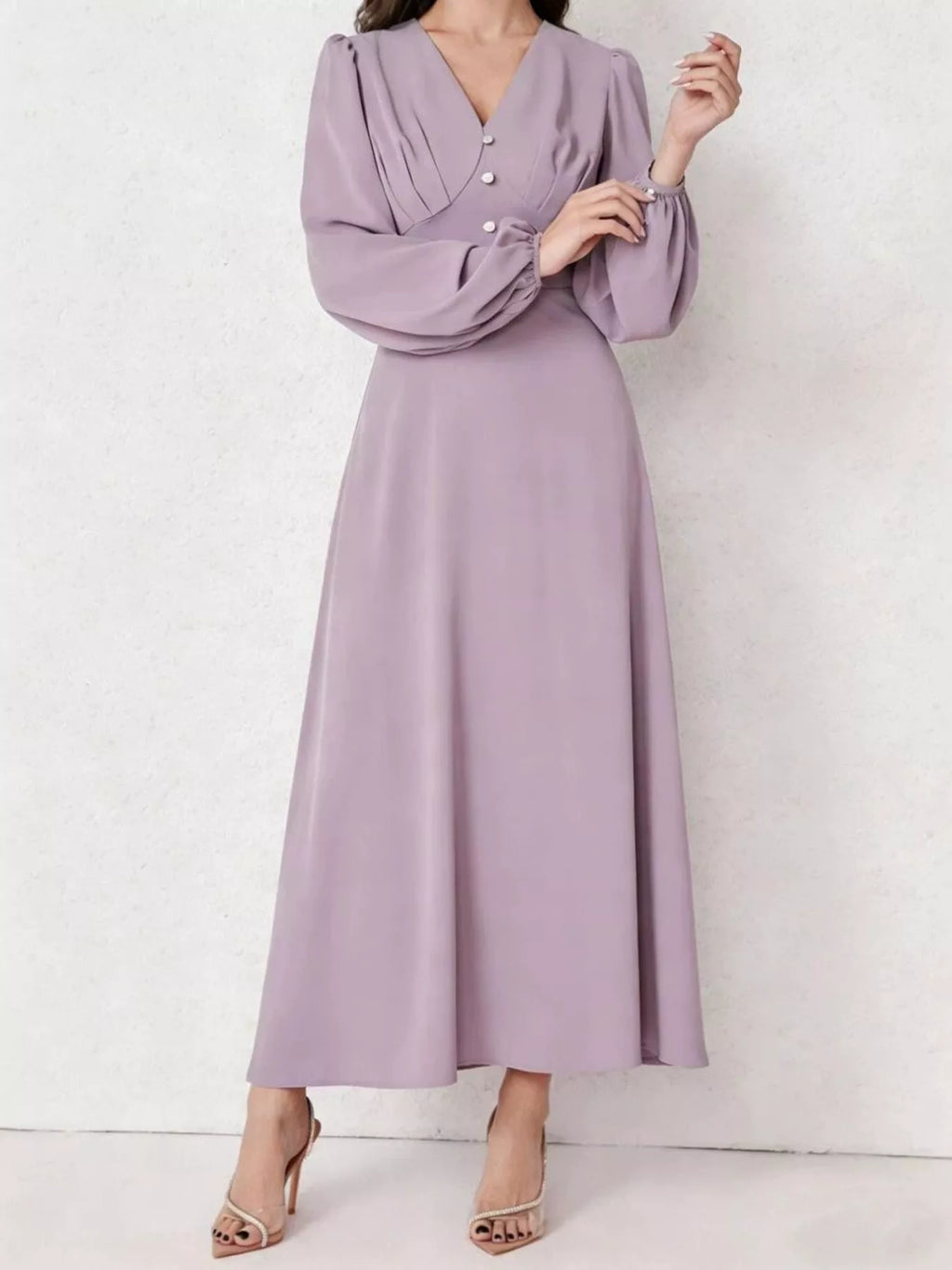 Lavender V-neck balloon sleeve maxi dress 4