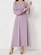 Lavender V-neck balloon sleeve maxi dress 4