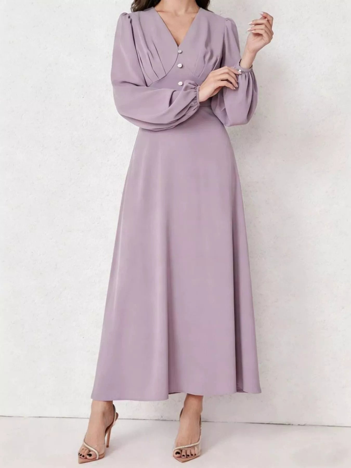 Lavender V-neck balloon sleeve maxi dress 4