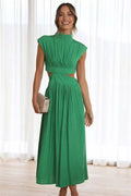 Cutout mock-neck sleeveless ruched maxi dress front view