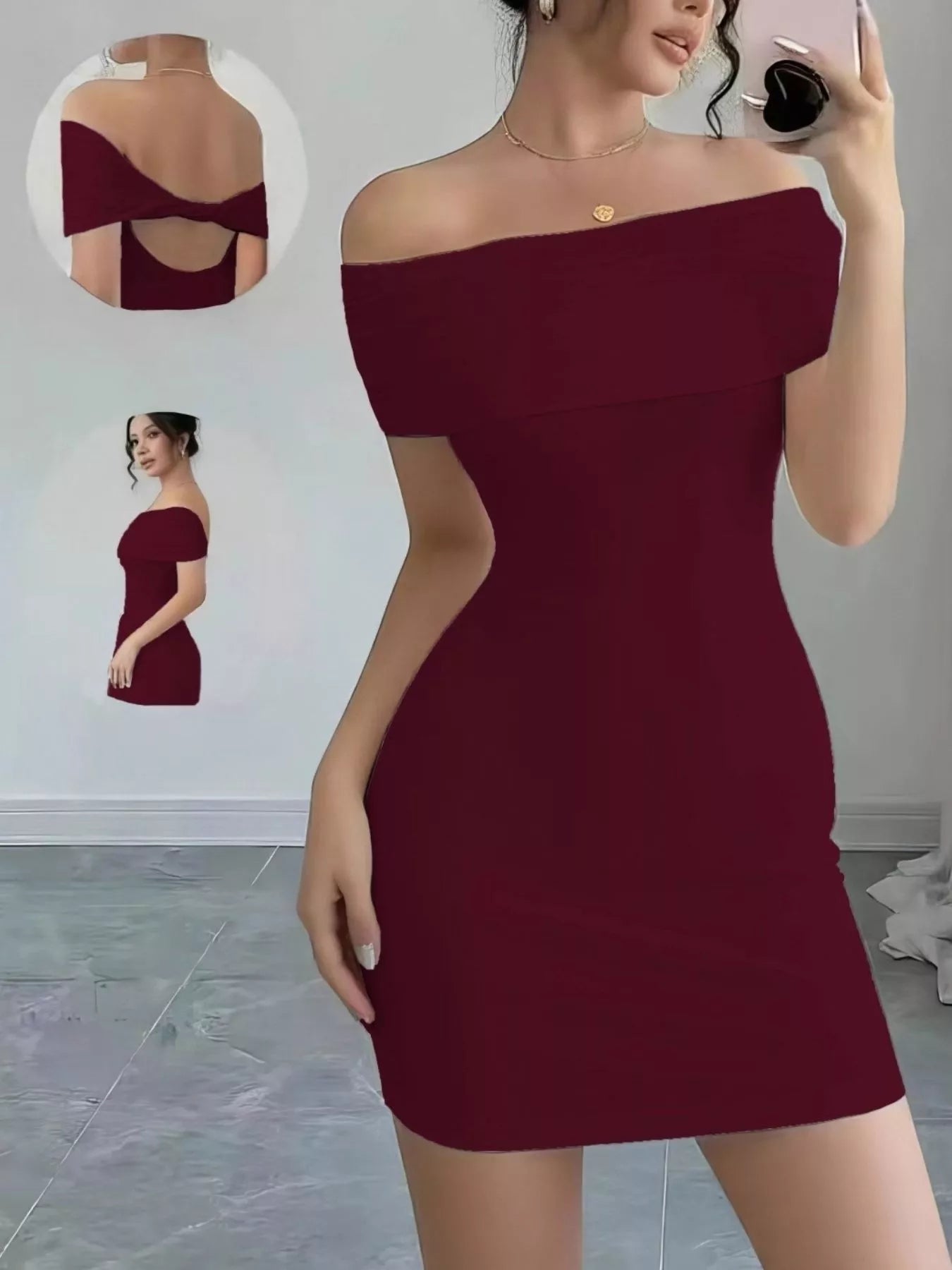 Backless mini dress neckline detail