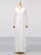White long-sleeve formal maxi dress back view