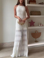 Halter neck occasion maxi dress side view