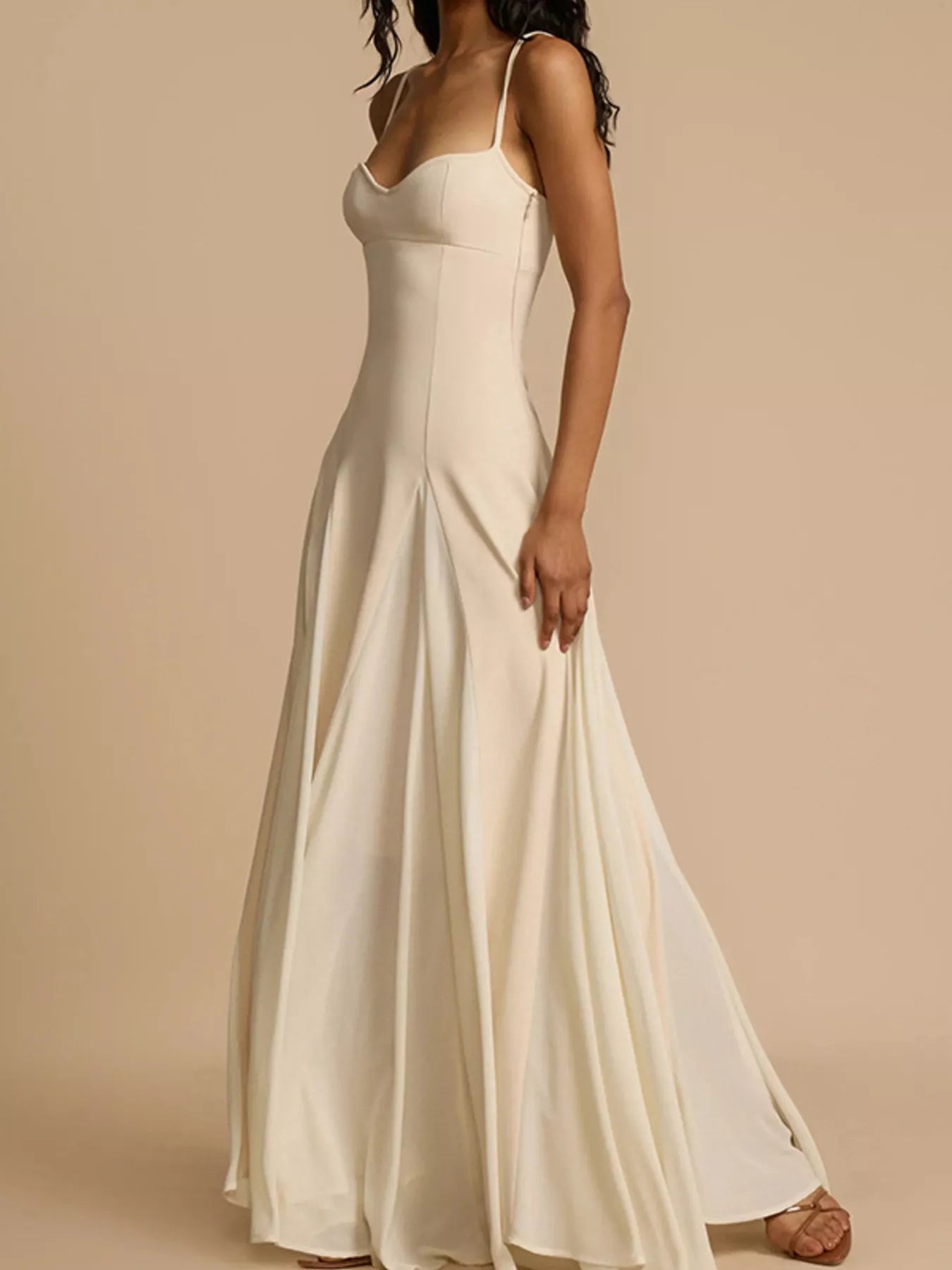 White flowing maxi dress full-length view