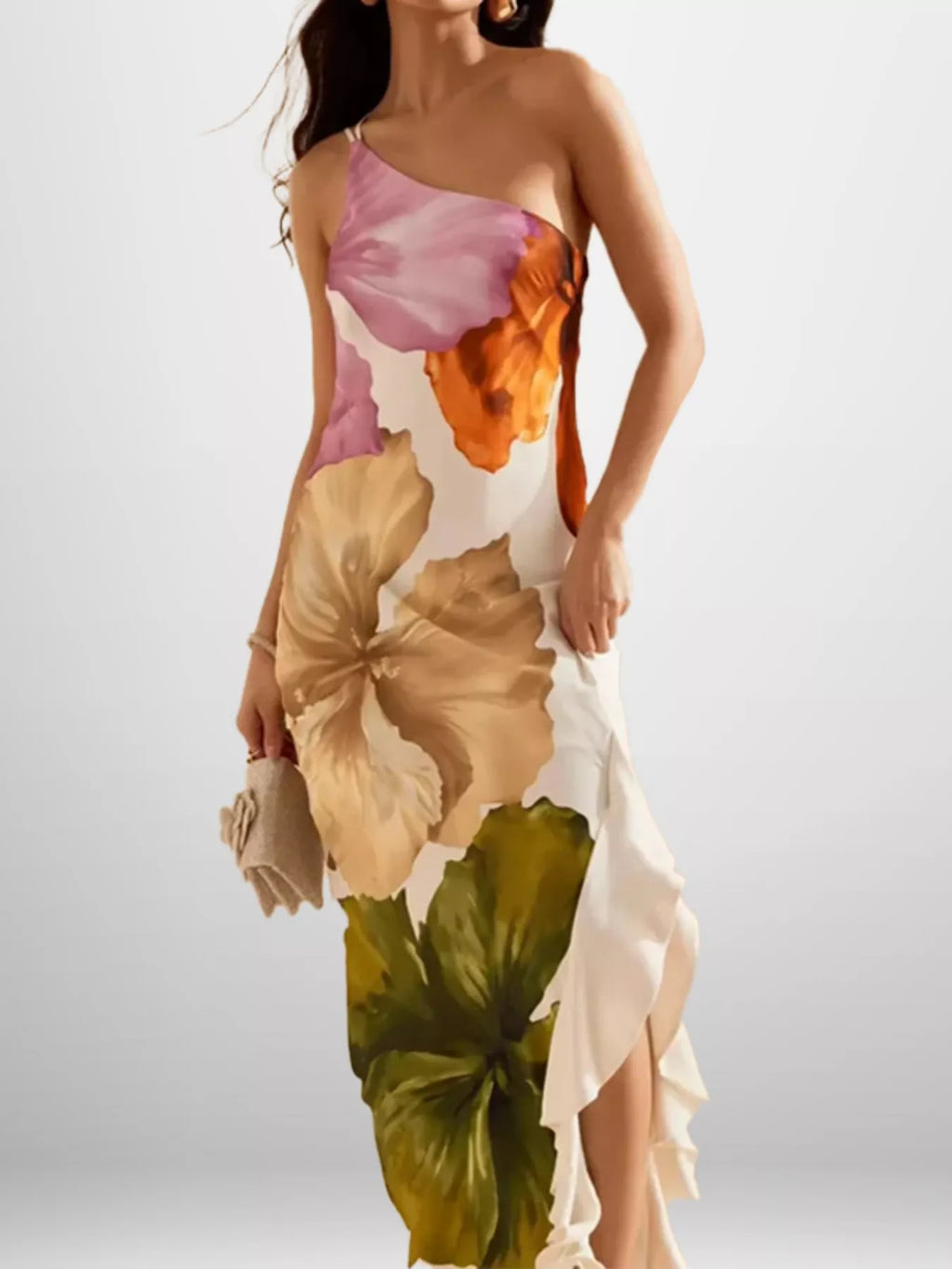 Plus-size floral occasion dress back view
