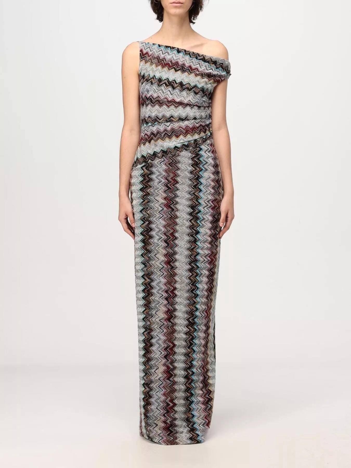 Multicolor One-Shoulder Zigzag-Knit Maxi Dress - product view 5