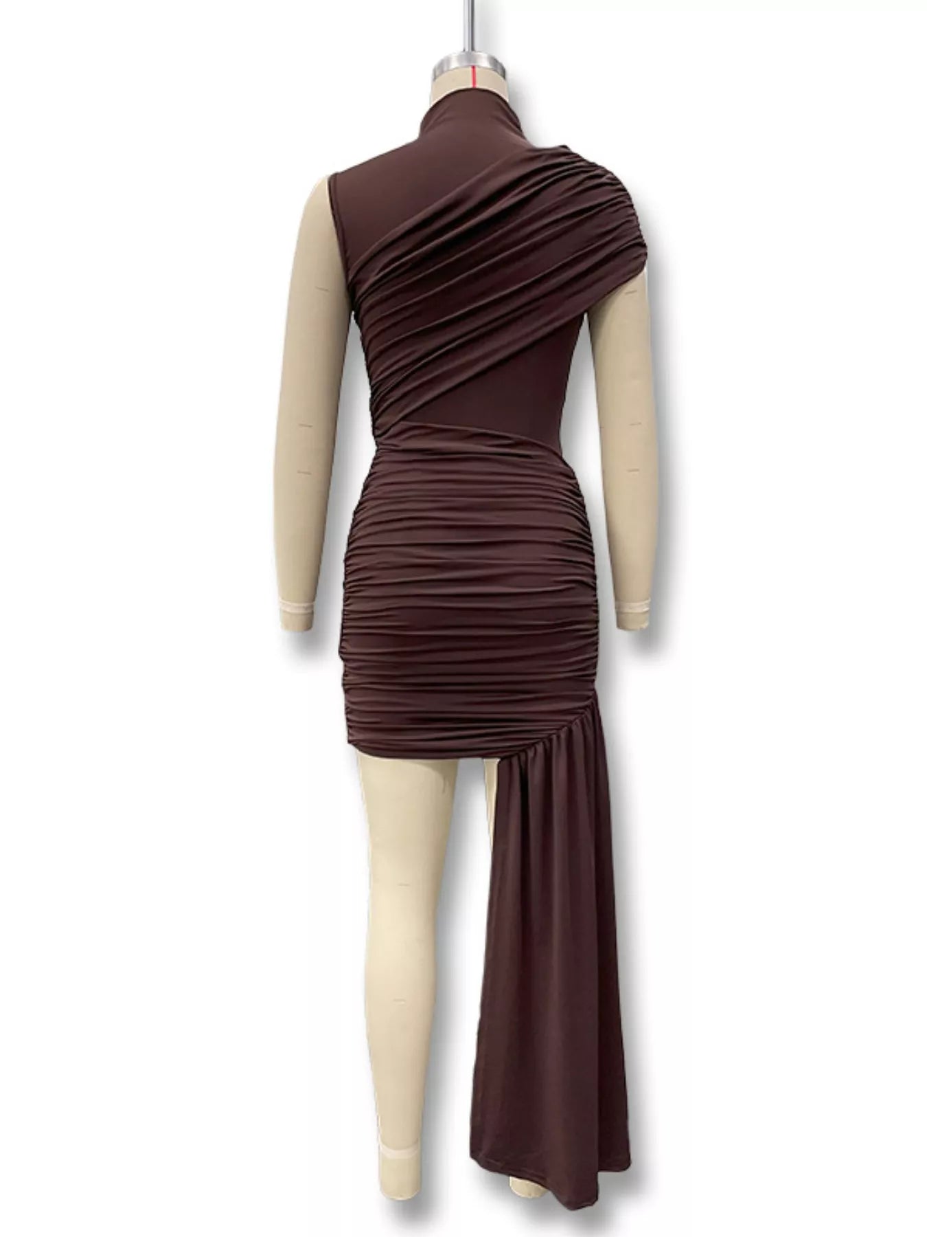 Asymmetrical ruched dress back view