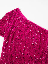 High-slit sequin dress full-length view