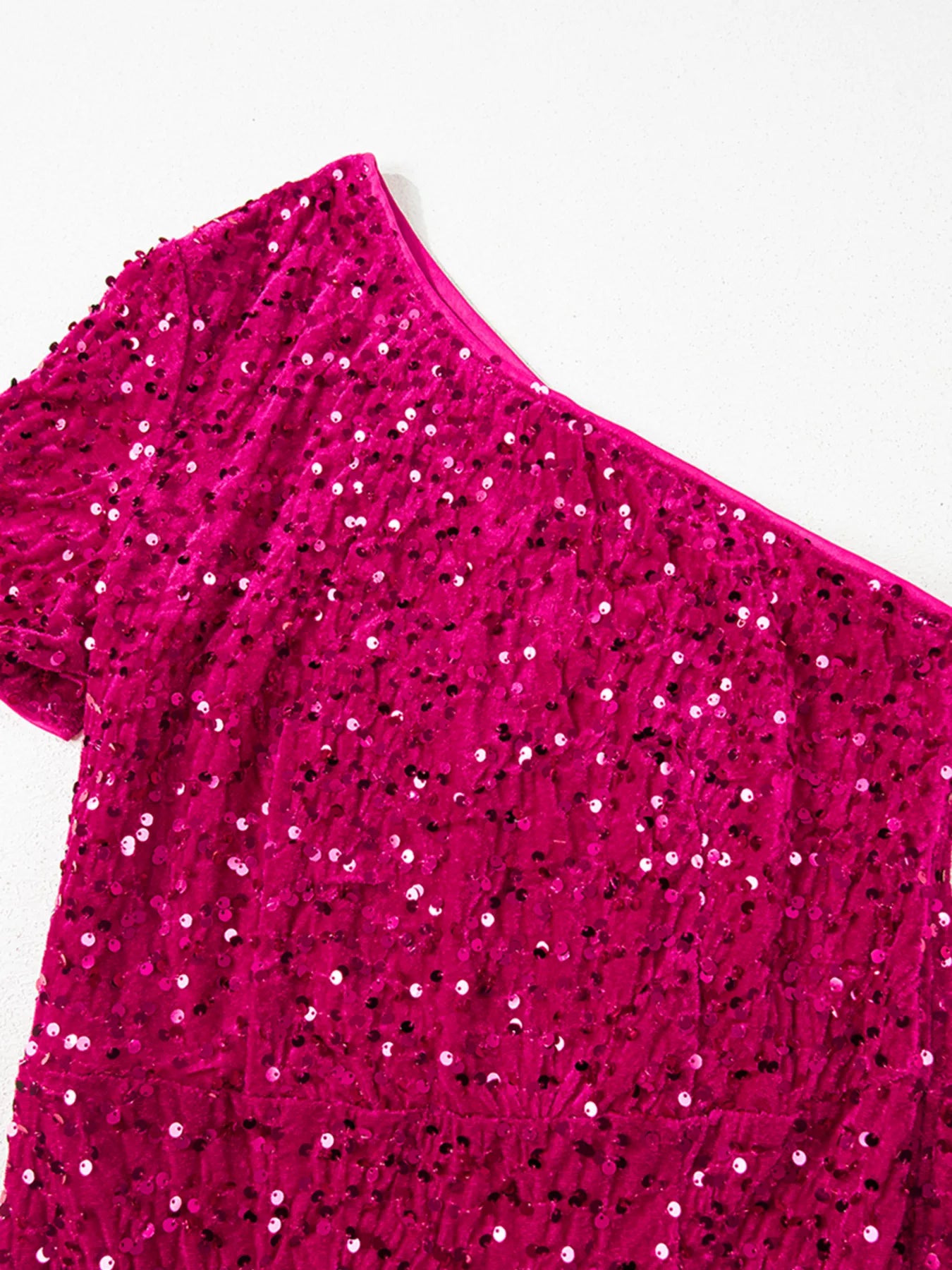 High-slit sequin dress full-length view