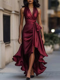 Plus-Size High-Low Ruffled Satin Maxi Dress - product view 1