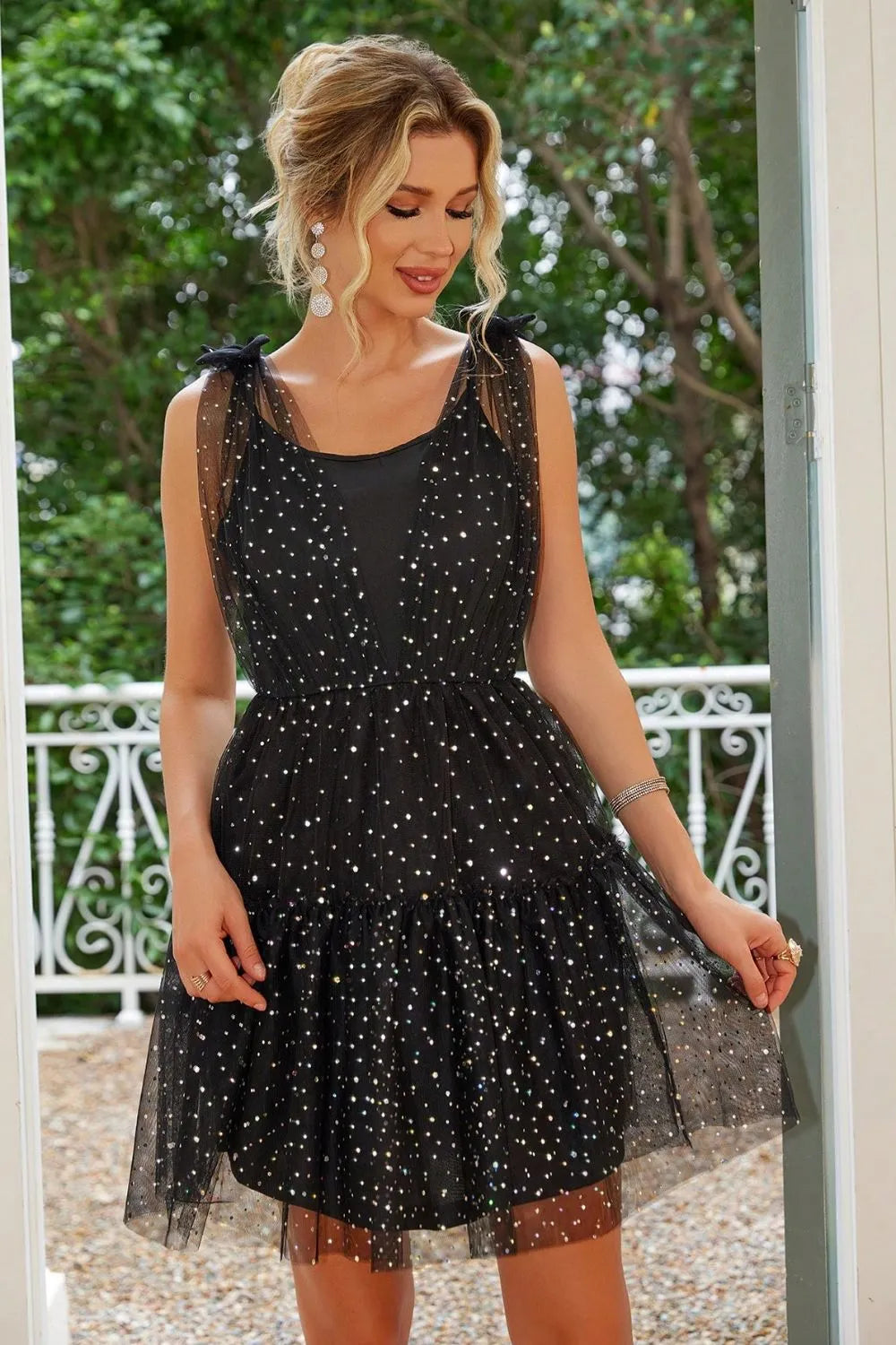 Black Scoop-Neck Frill Mini Cami Dress - product view 3