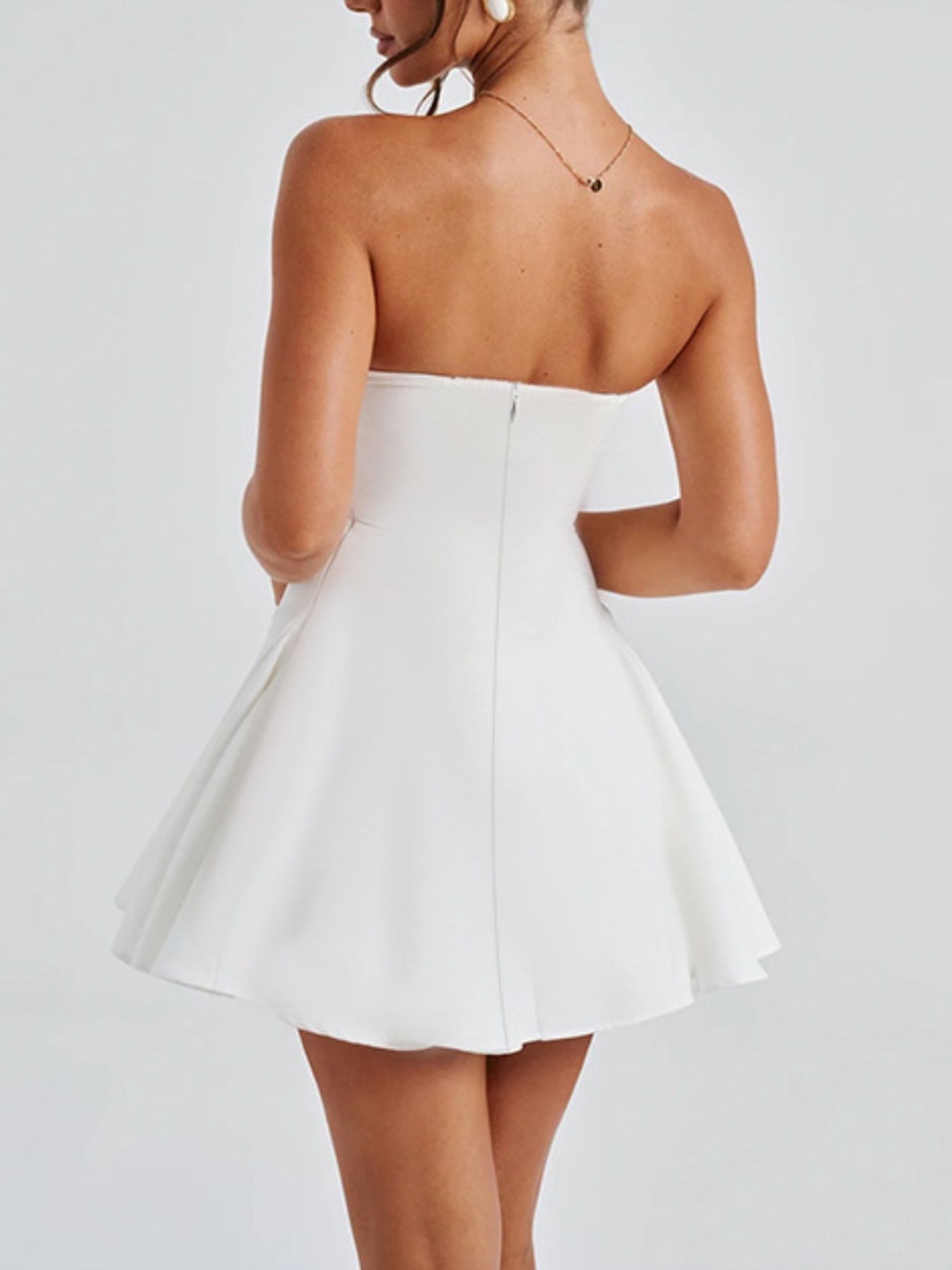 Strapless A-line mini dress bow detail