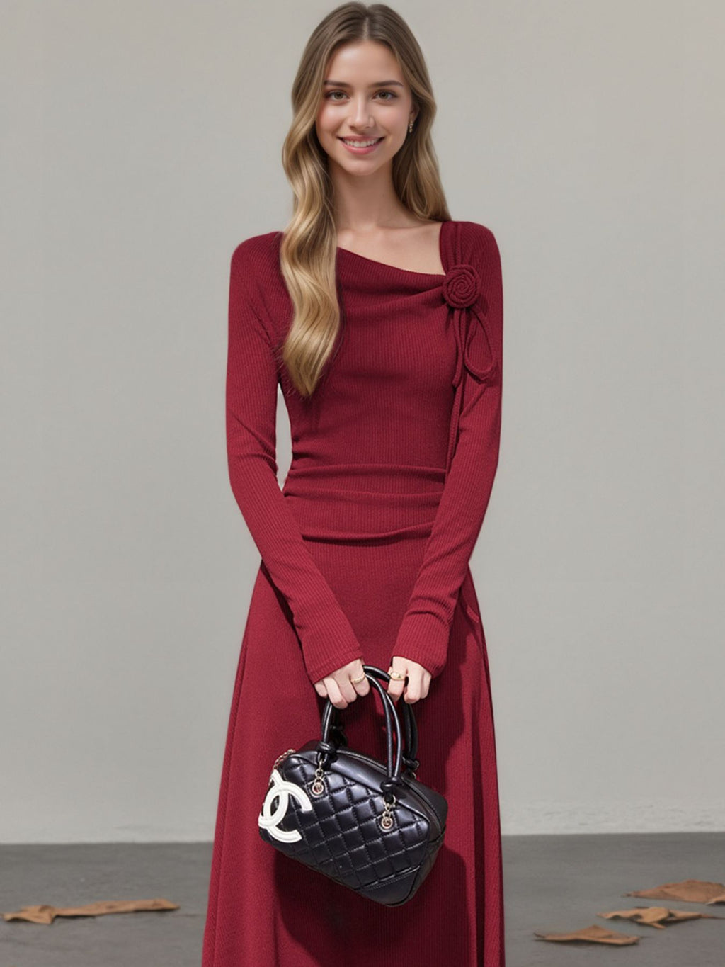 Red tied detail asymmetrical dress front view