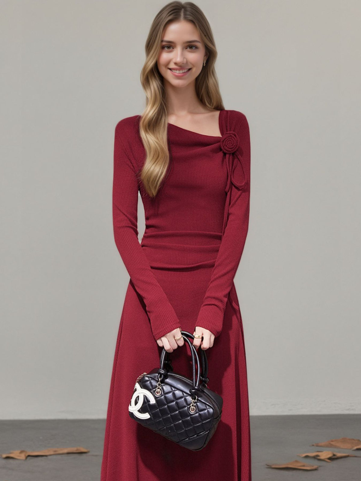 Red tied detail asymmetrical dress front view