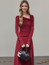 Red tied detail asymmetrical dress front view