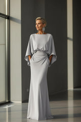 Ruched Batwing-Sleeve Pocket Maxi Dress
