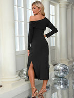 One-shoulder dress full-length view