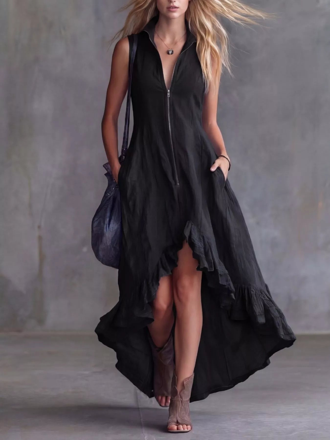 Plus-size ruffled occasion dress full-length view