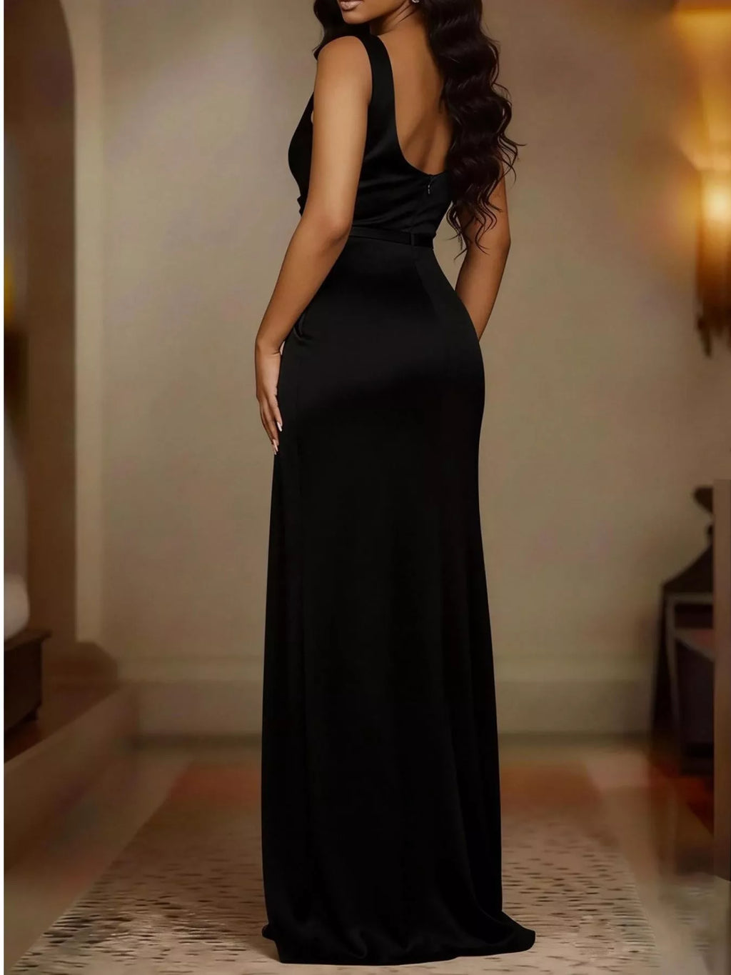 Plus Size Satin Maxi Dress with Cowl Neck – alternate view 6