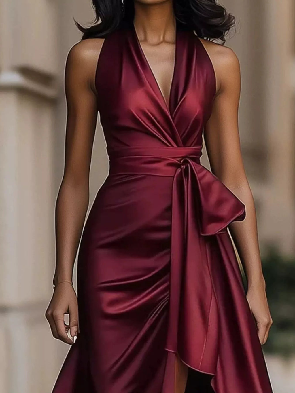 Plus-Size High-Low Ruffled Satin Maxi Dress - product view 2