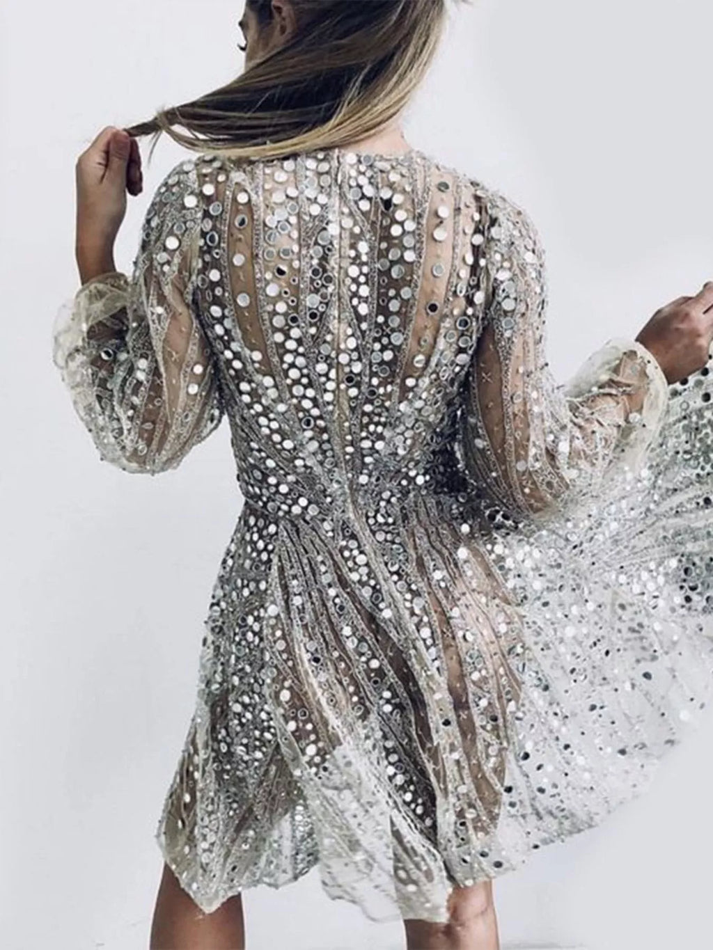 Sequin party mini dress back view