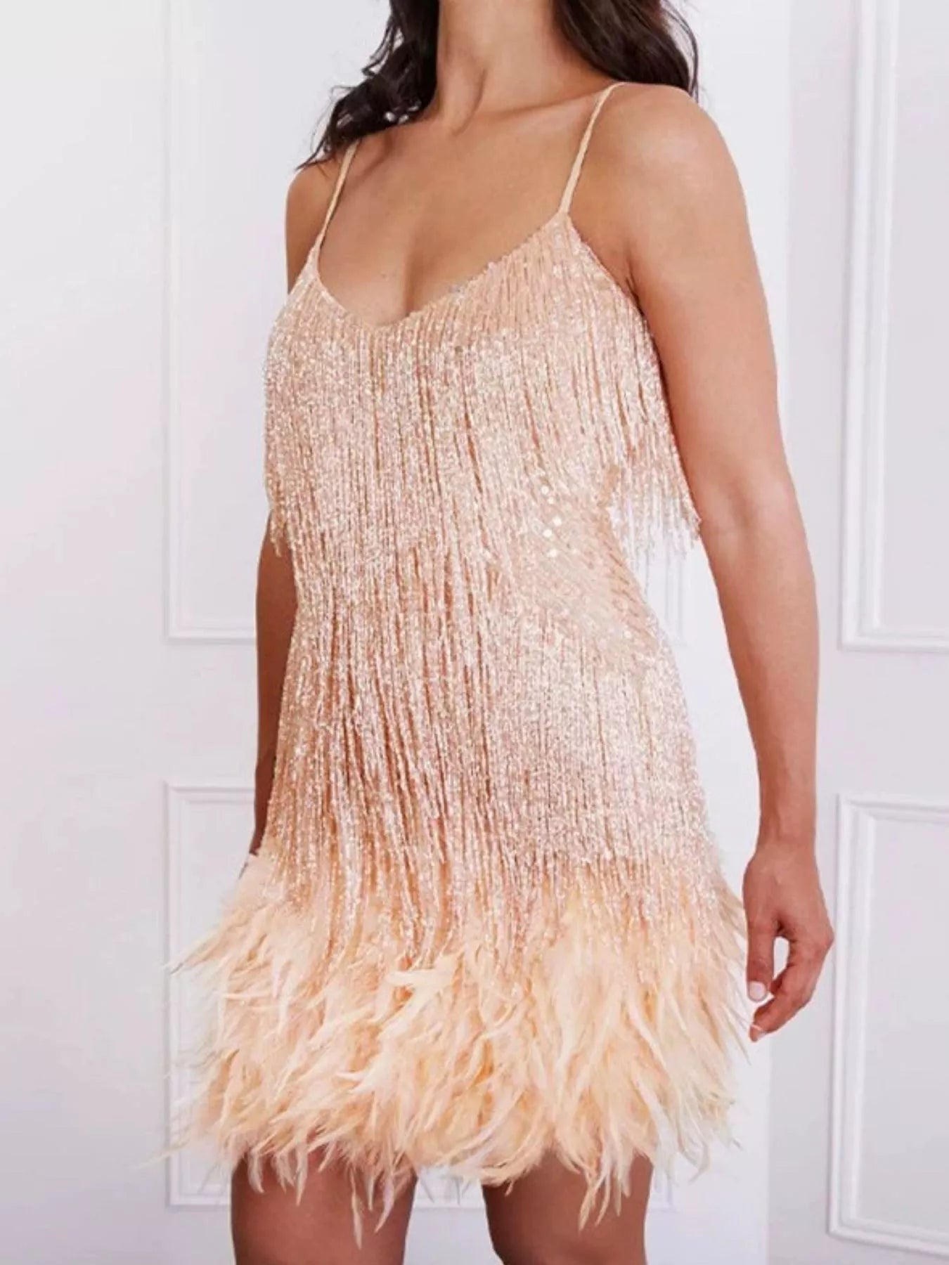 Plus-Size Sequin Feather-Fringe Mini Dress - product view 4