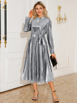 Tie Waist Midi Dress with Long Sleeves – alternate view 3