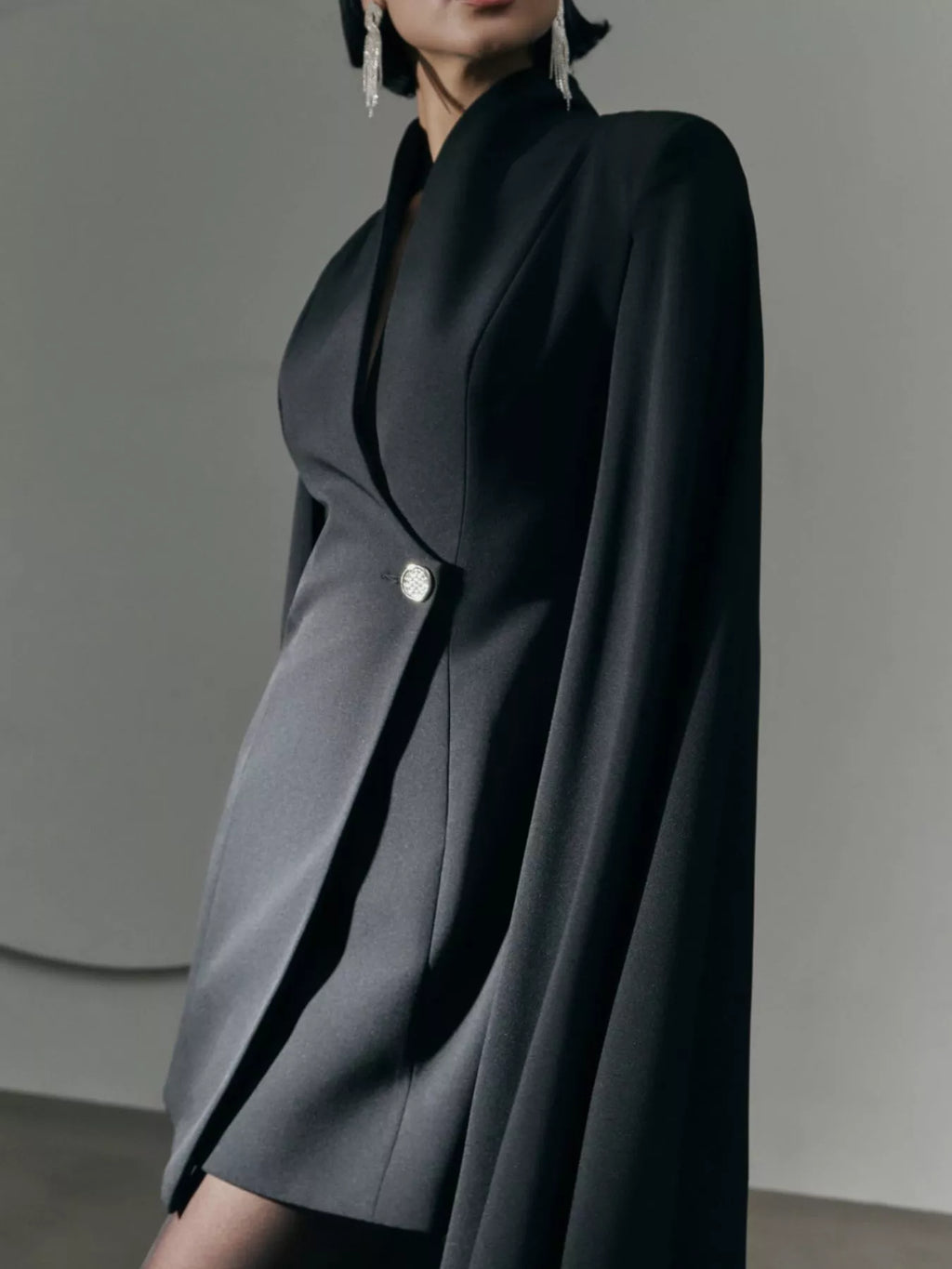 Black Cape-Sleeve Fitted Mini Blazer Dress – alternate view 3