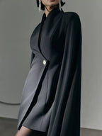 Black Cape-Sleeve Fitted Mini Blazer Dress – alternate view 3